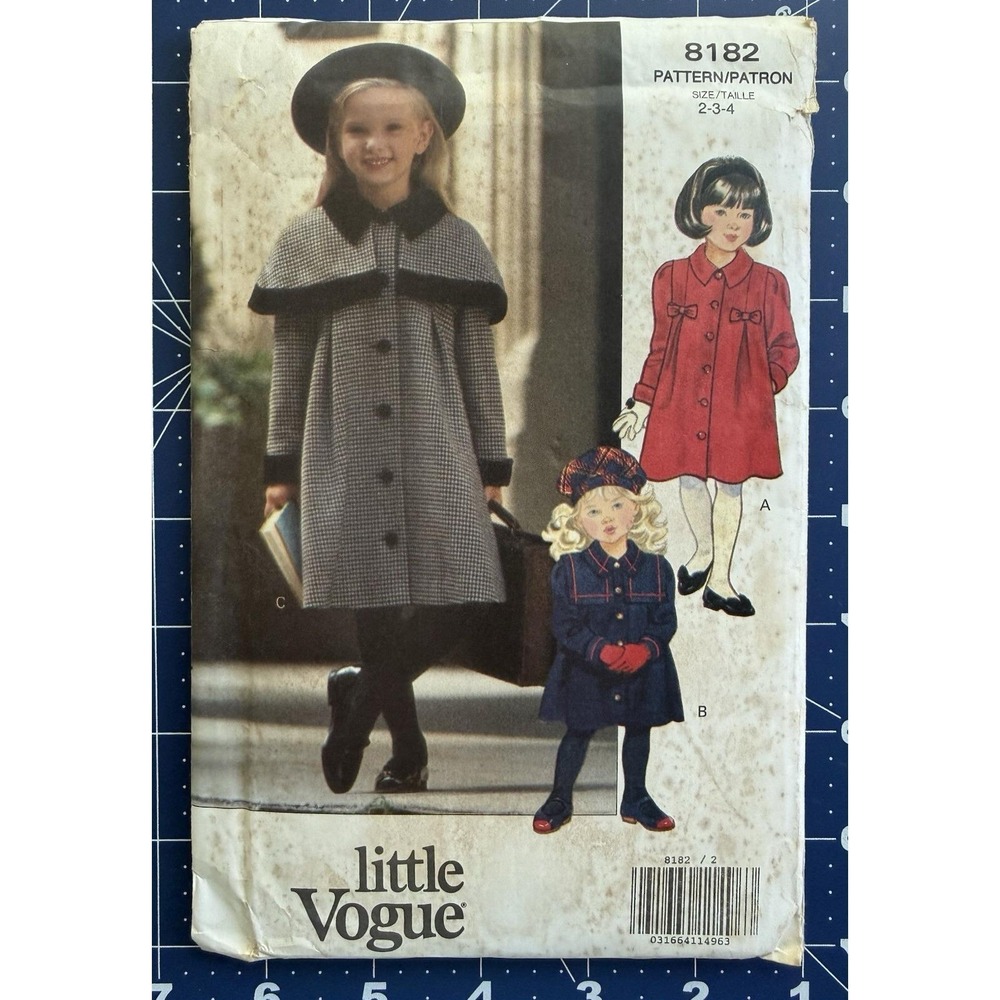 Little Vogue Pattern 8182 Toddlers Girls Loose-Fit, A-Line Coat Sz 2-4 Uncut FF